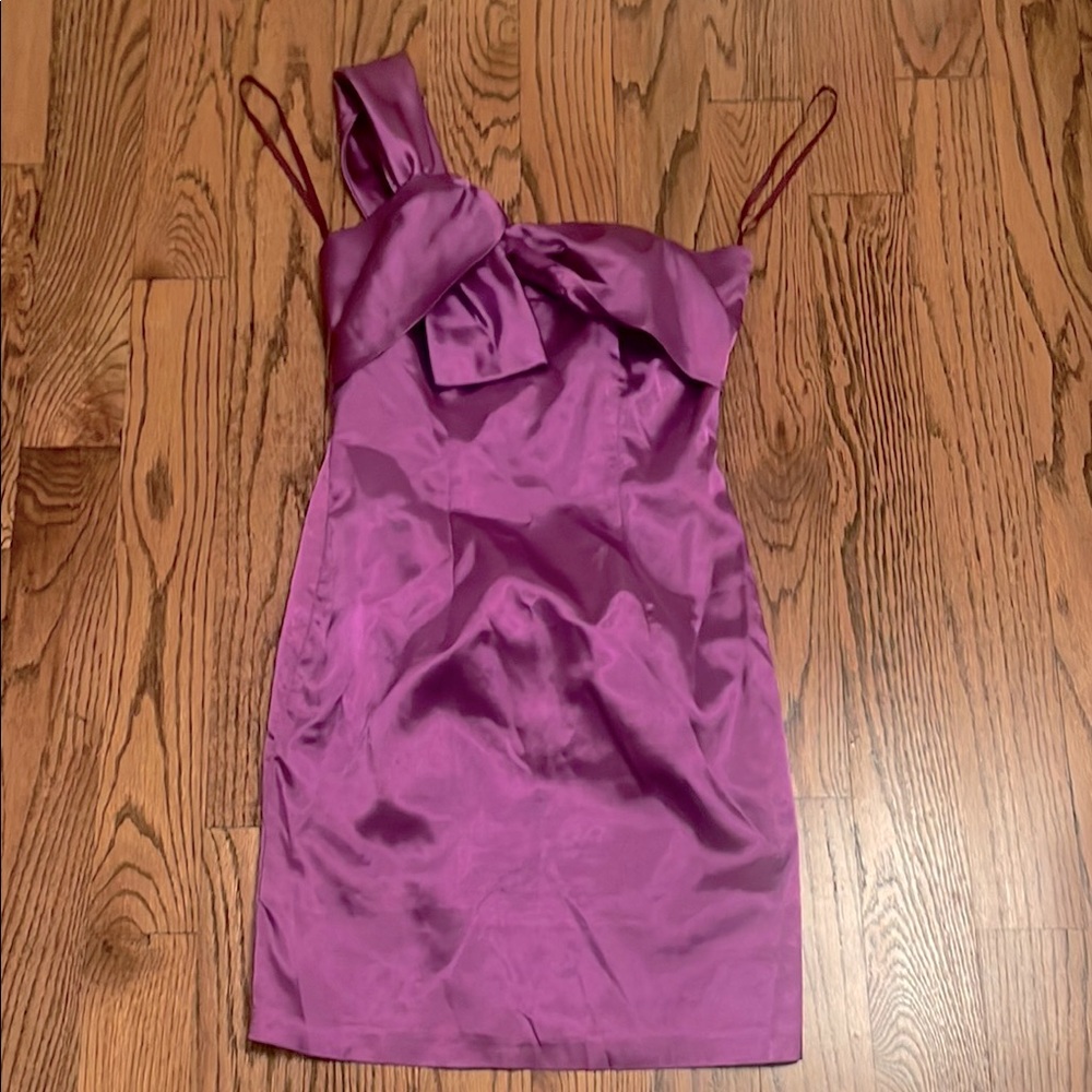 80’s  Purple Satin mini Dress size xs worn once one shoulder